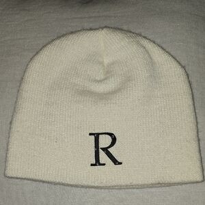 Cream Beanie with Black Letter R
